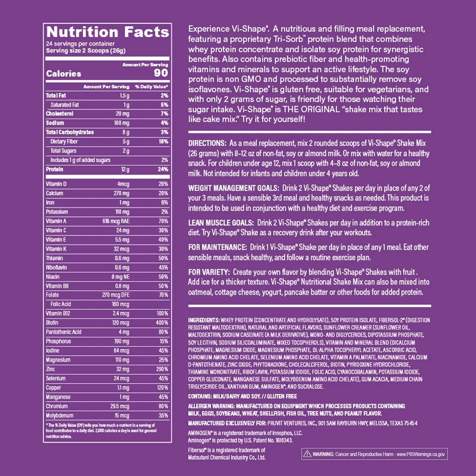 Mezcla de batido nutricional Vi Shape crema dulce 22 oz 24 porciones Foto 3 de 4