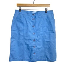 Christopher Banks Preppy Cotton Button Front Skirt Size 10 Blue Coastal