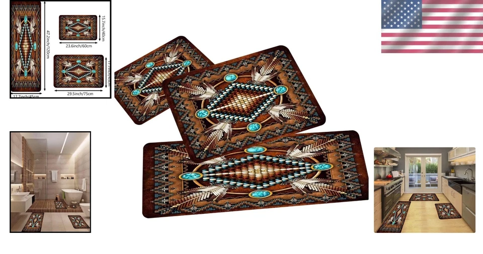 Corredor y alfombrillas de cocina tribales de microfibra suave - Juego de 3 piezas para mayor comodidad Foto 2 de 4
