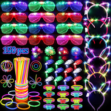 150PCS Glow Party Favors Pack LED Glasses Glow Sticks Bracelets Necklaces Set