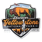 Vintage Yellowstone National Park Porcelain Sign - Bison Geyser Shield Sign