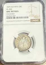 1875-S/S Twenty Cent Piece NGC Unc Details