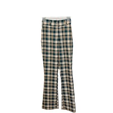 NWT Nasty Gal Womens High Waisted Wide Leg Check Trousers Beige Green Size 0