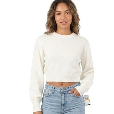 Danielle Bernstein Sweater Womens Small White Cropped Crewneck Soft Pullover
