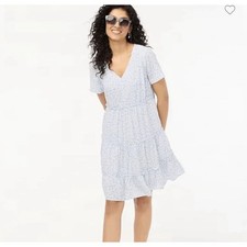 J.Crew Large V-neck Ruffle Tiered Mini Dress Blue Floral Sundress Babydoll NWT