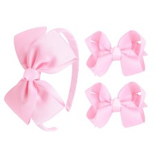 Girls Bow Headband Hair Clips Set Soft, Stylish Comfortable-Pink