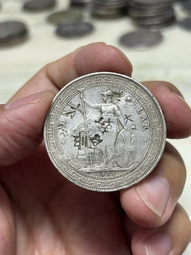 1901 British Hong Kong Trade Dollar Silver Coin Chopmarked