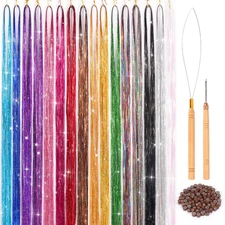 16 Colors Hair Tinsel Kit,  48 Inches 3300 Strands Tinsel Hair Extensions, Fairy