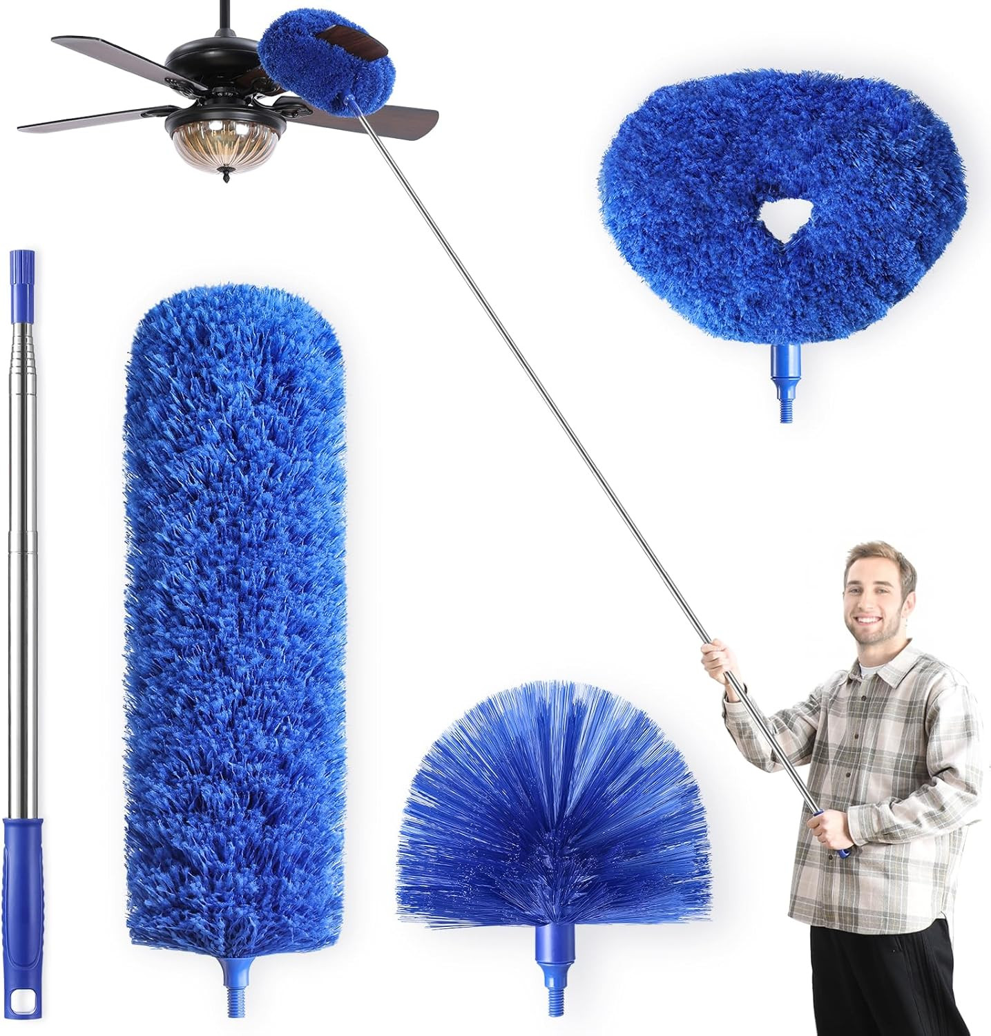 Microfiber Duster for High Ceiling Fan Blades, Cobweb with E