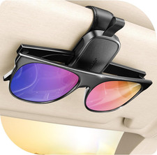 Magnetic Leather Sunglass Holder for Car Visor - Black