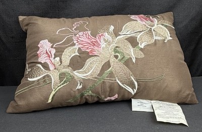 Embroidered Floral Design 100% Polyester E & E Co. Beige Silk Like Throw Pillow