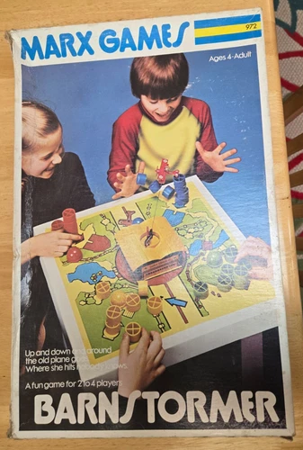 Vintage 1975 Marx Game, Barnstormer, Biplane flies into Barn Silo's, 4 Player