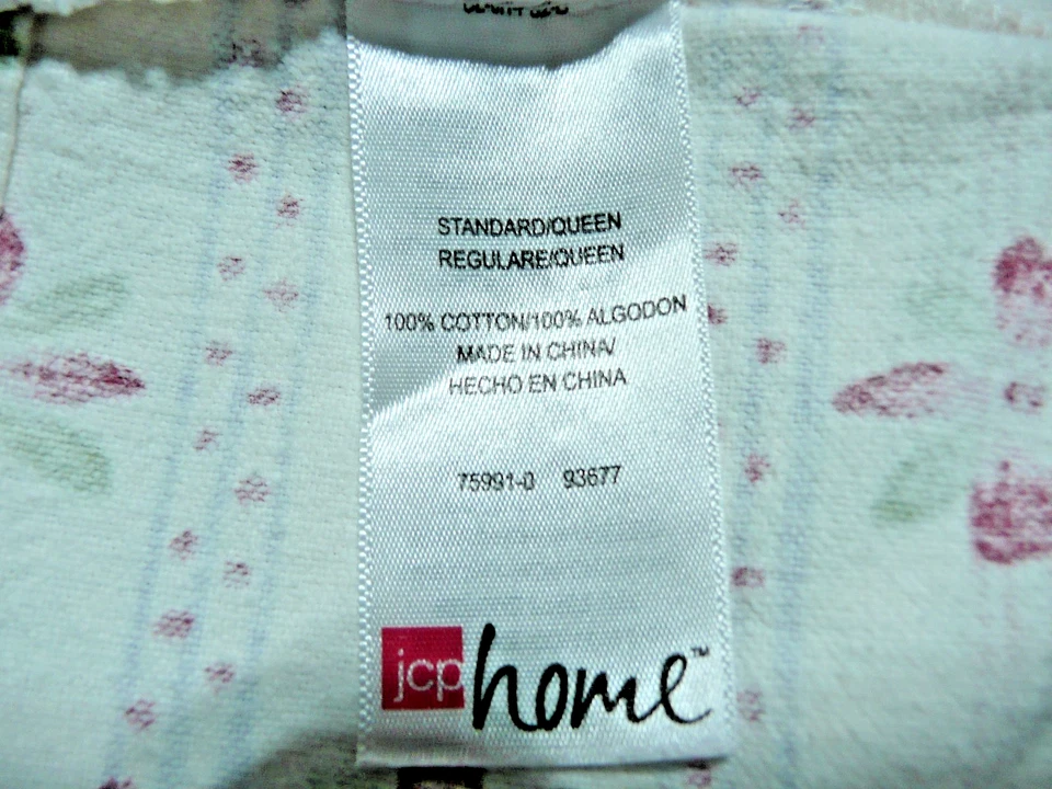 JC Penny Home Full Flannel Bed Sheet Set Flat & Fitted Cream Brick Red Floral - Image 3 of 4