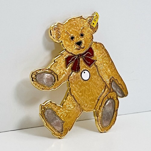 Steiff Button in Ear Pin Brooch Glazed Enamel 1993 "Classic 1909 Teddy Bear" Vtg - Picture 2 of 12
