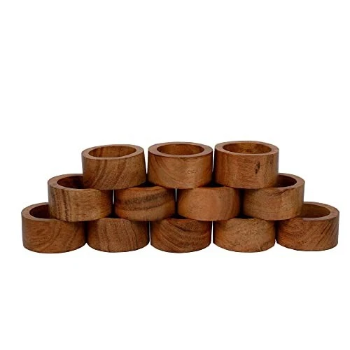 Handmade Acacia Wood Napkin Ring Set of 12 for Dining Wooden napkin Ring