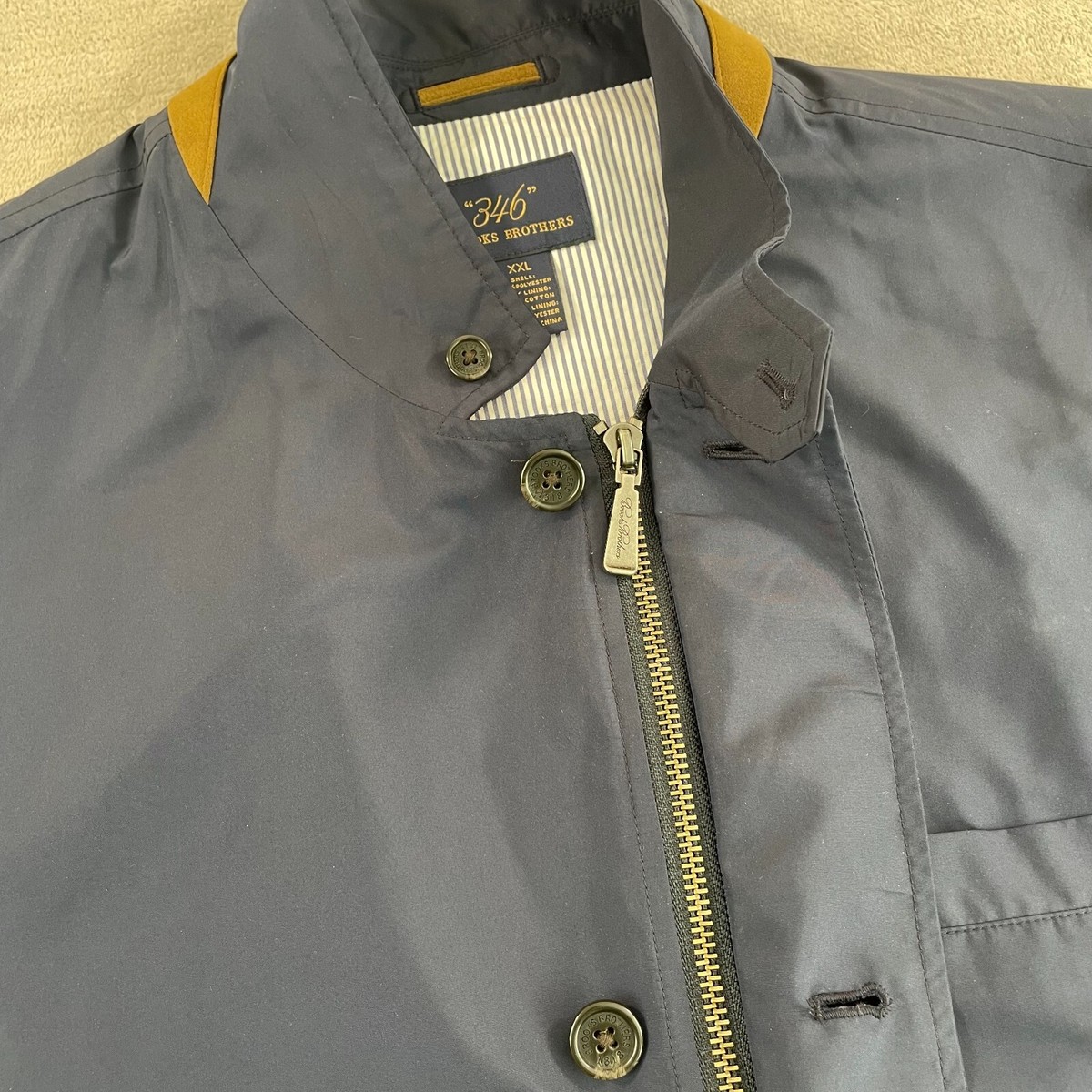 Brooks Brothers Field Jacket Men 2XL Navy Performance Seersucker