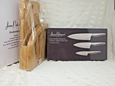 Jean-Patrique Chopaholic Oriental 3 Piece Chef’s Knife Set and Butcher Block NEW
