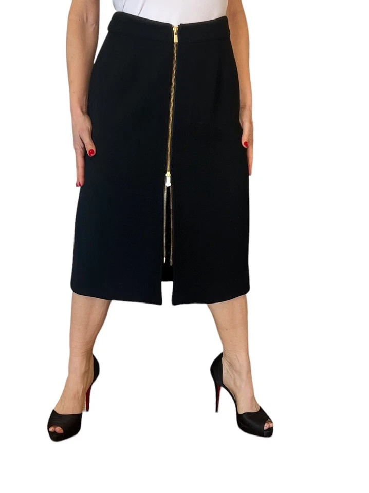RAOUL MUJER FALDA NEGRA LANA LÍNEA A MIDI CREMALLERAS CREMALLERA $265 TALLA 2 NUEVO CON ETIQUETAS Foto 3 de 4