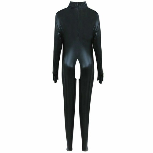 Women Lingerie Catsuit Crotchless Shiny PVC Leather Clubwear Bodysuit Costume - Picture 9 of 26