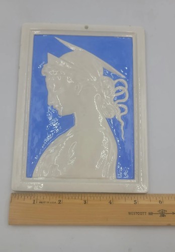 Antique Blue Art Nouveau Tile Profile of Female St. Cecilia Singer Rare - Picture 11 of 11