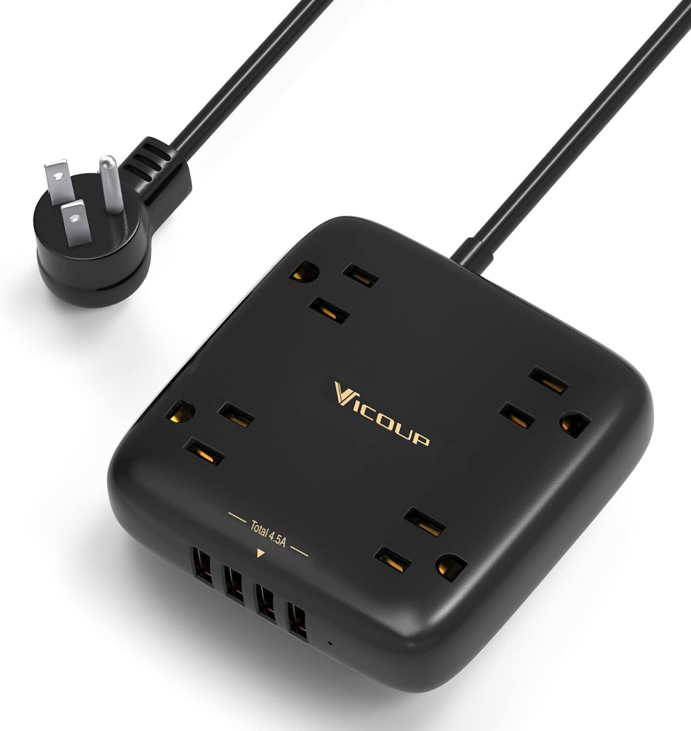 Surge Protector Power Strip Flat Plug 1.5FT Extension Cord with 4 Outlets+4 USB-image