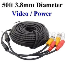 50ft Video and Power cable 3.8mm diameter thick, use for BNC Cameras