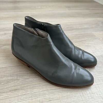 Vintage Wellington Custom Made Mens Gray Leather Boots Shoes 11.5'' Side Zip