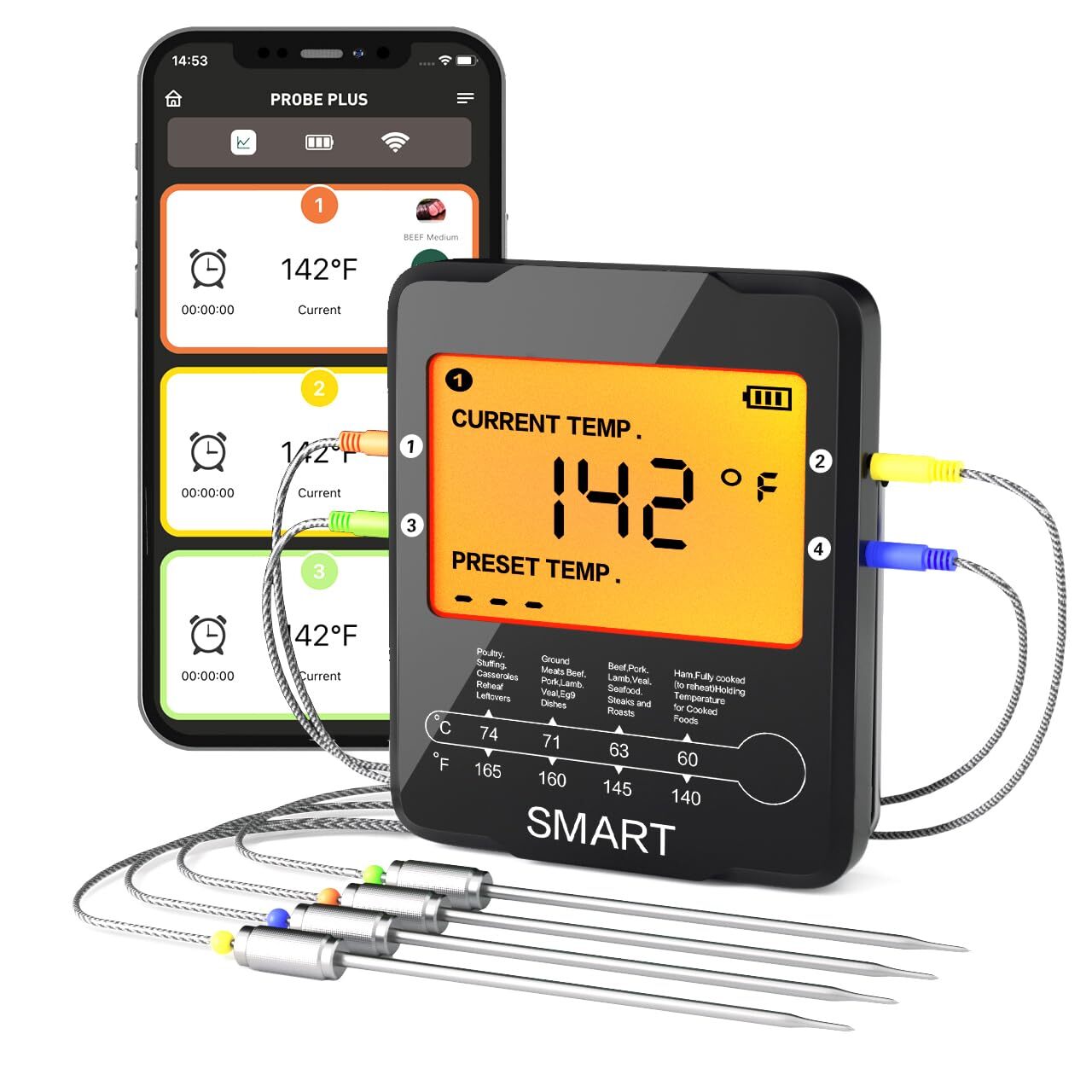 Bluetooth Meat Thermometer,Wireless Digital Grill Thermometer with 4 Probes, ...-image