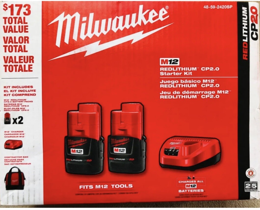 Milwaukee M12 Starter Kit 12V Lithium Ion 2 CP2.0 Ah Battery Packs
