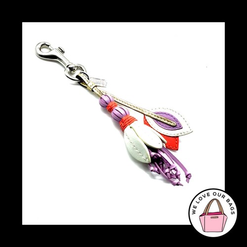 Rare COACH PENELOPE Fuchsia FLOWER Floral Leather Fob Bag Charm Keychain HangTag