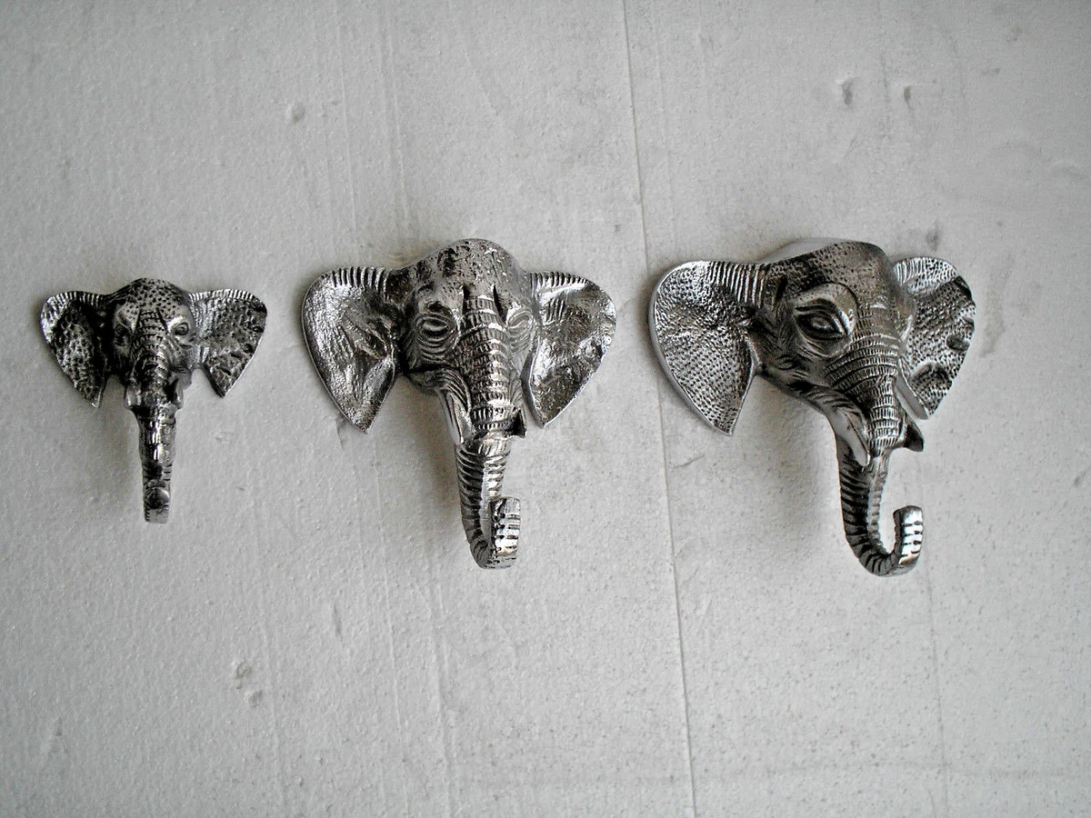 Elephant Decorative Wall Hooks Large Set of 3 Pieces Size 8/6/4 inches Coat  Hook