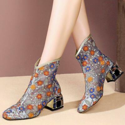 Details about Womens Fashion Leather Mesh Embroidered Block Heel Lace Up Ankle Boots Shoes MON Details about Womens Fashion Leather Mesh Embroidered Block Heel Lace Up Ankle Boots Shoes MON