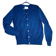 Knit Cardigan Mens Sz M Slim Blue Geometric Lightweight Cotton Preppy