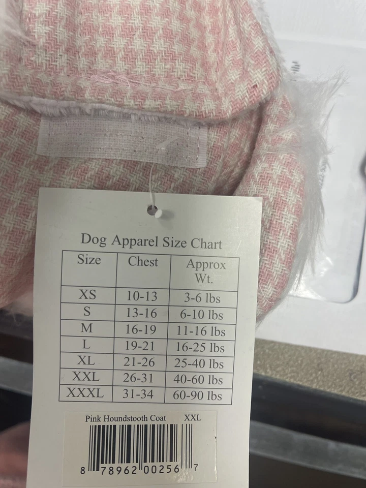 Doggie Design Wool  Dog Coat  Pink & White Houndstooth Sz XXXL - Image 4 of 4