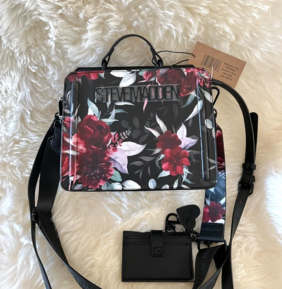 Bolso Bandolera Steve Madden BEVELYN Floral DT625665 Blanco Negro Nuevo con Etiquetas Foto 3 de 3