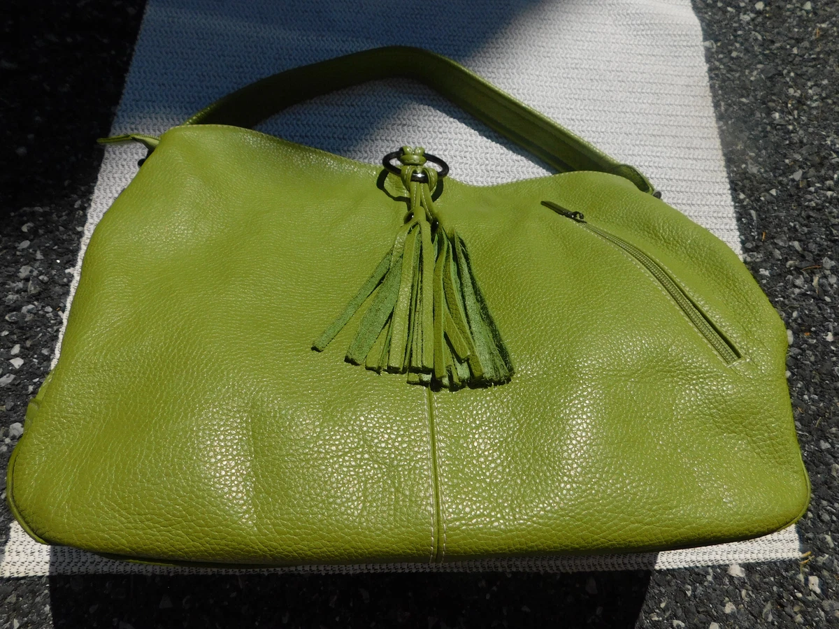 Olive Moss Green Large Pebbled Leather Satchel Shoulder HandBag