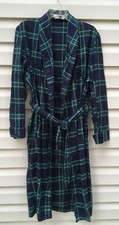 St. Moritz MEN SZ L 100 COTTON BLUE GREEN PLAID ROBE LG SL W/ Pockets Vintage