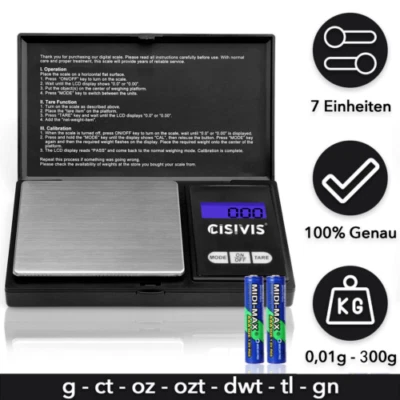 CISIVIS Neu Digitale Feinwaage Präzisionswaage 0,01g-300g Taschenwaage Goldwaage DE
