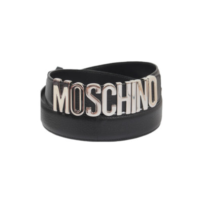 MOSCHINO ベルト NWT Authentic Moschino Ladies Black Leather Silver Logo Belt
