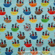 BonEful Tela FQ Franela Algodón Edredón Azul Rojo Blanco Barco Pirata Calavera Barco Niño