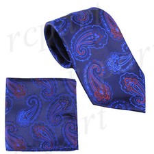New Brand Q Men's Micro Fiber Neck Tie  Hankie Set Paisley Blue formal wedding