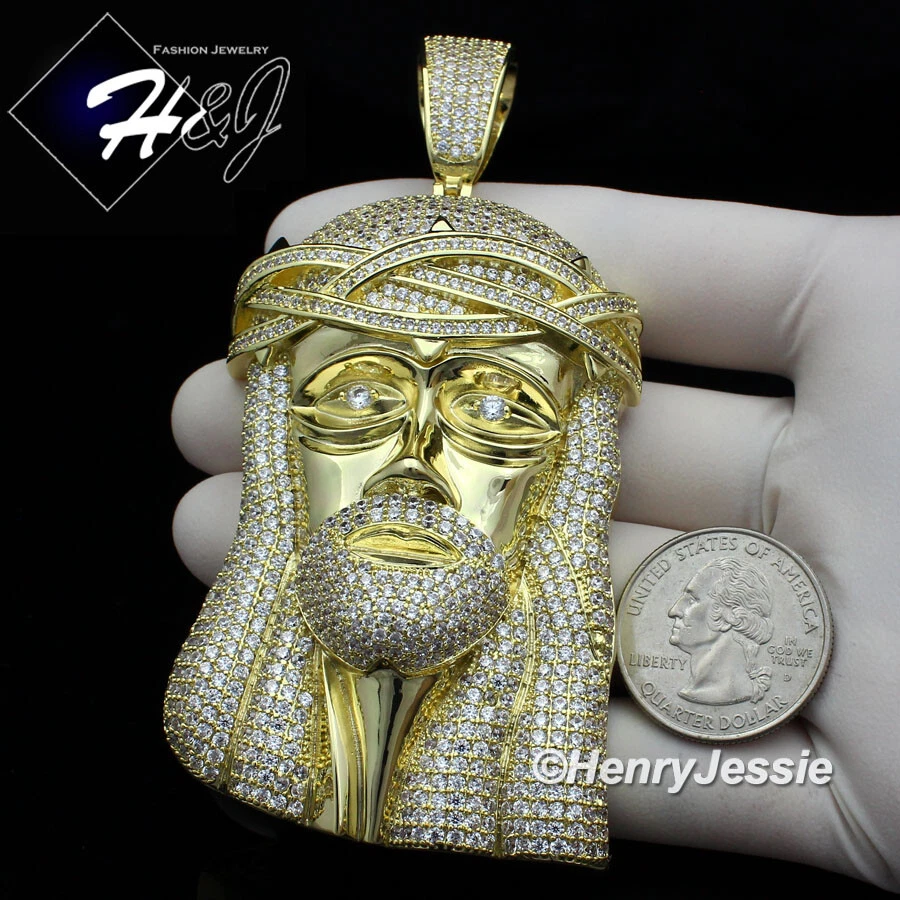 MEN 14K GOLD PLATED ICY BLING CZ OVERSIZE GOLD 3D JESUS FACE PENDANT*BGP2 - image 3 of 4