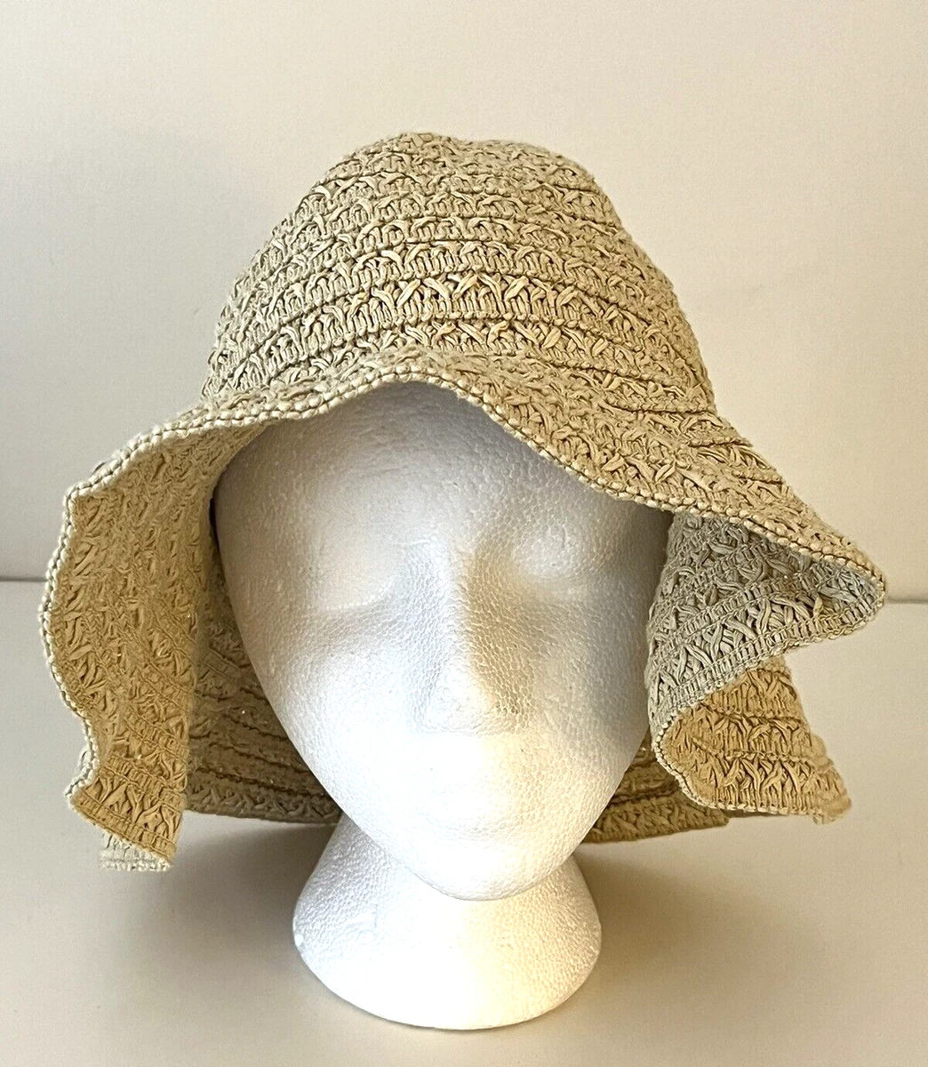 J. CREW BEIGE PAPER STRAW WIDE BRIM PACKABLE SUN HAT WOMEN'S ONE