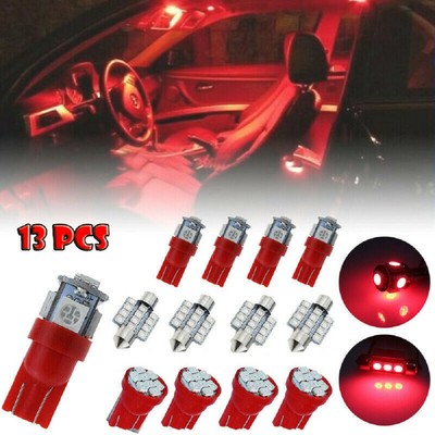 13x Red Car LED Lights Interior Package Kit For Dome License Plate Lamp
