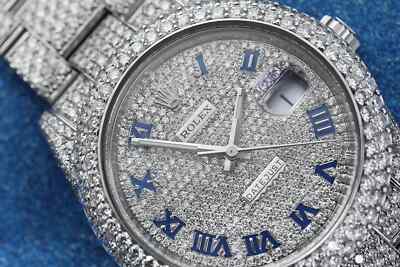 Rolex Mens Datejust II 41mm 116300 Stainless Steel Roman Numerals Pave Diamond