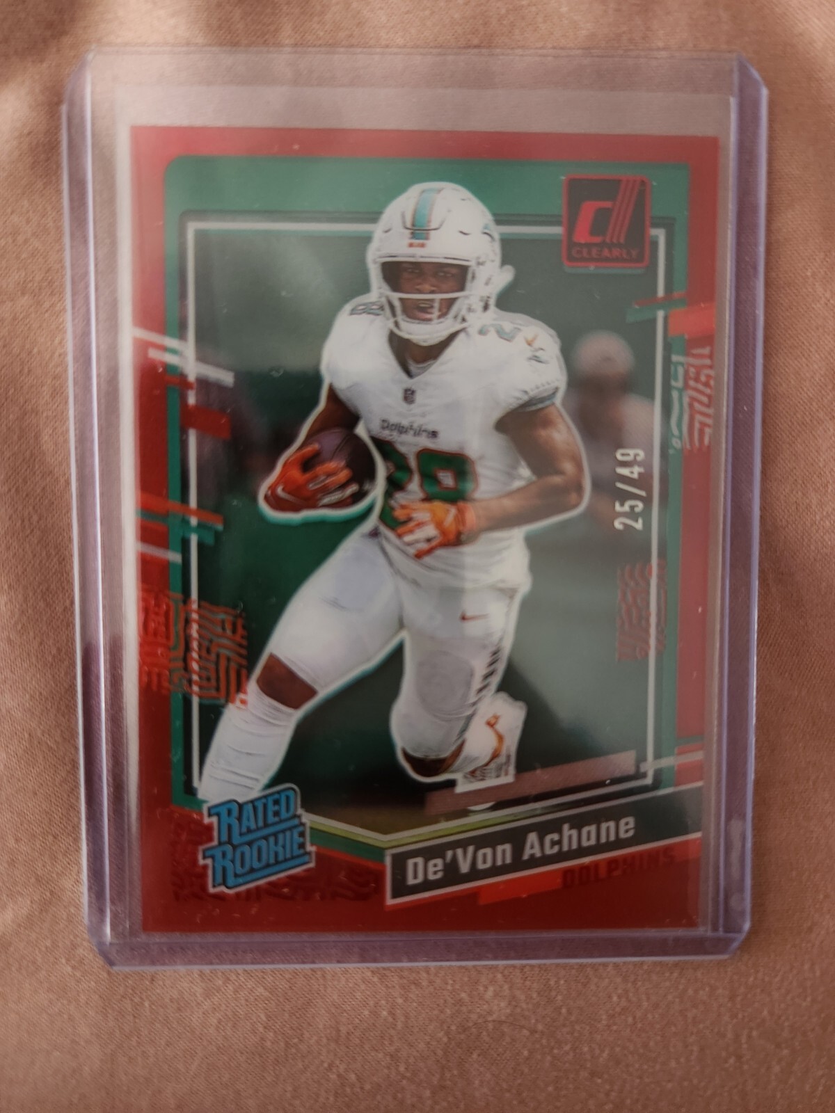 2023 Panini Clearly Donruss - Rated Rookie Red #59 De'Von Achane /49 (RC)