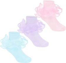 Girls Ruffle Socks Toddler Baby Girl Socks With Big Double Lace Ruffle Colorf...
