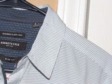 NWT New KENNETH COLE Men's Small SLIM Fit Button Up Shirt Blue Geometric Microfi