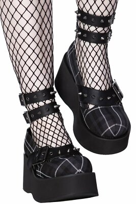 Killstar Gothic Goth Punk Schuhe Plateauschuhe - Bloody Mary Ash Tartan