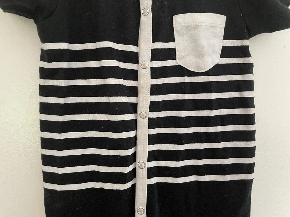 7 For All Mankind Bebés Niños Rayas Mezcla de Algodón a Presión 1 Pieza Negro Blanco 18 M Foto 4 de 4